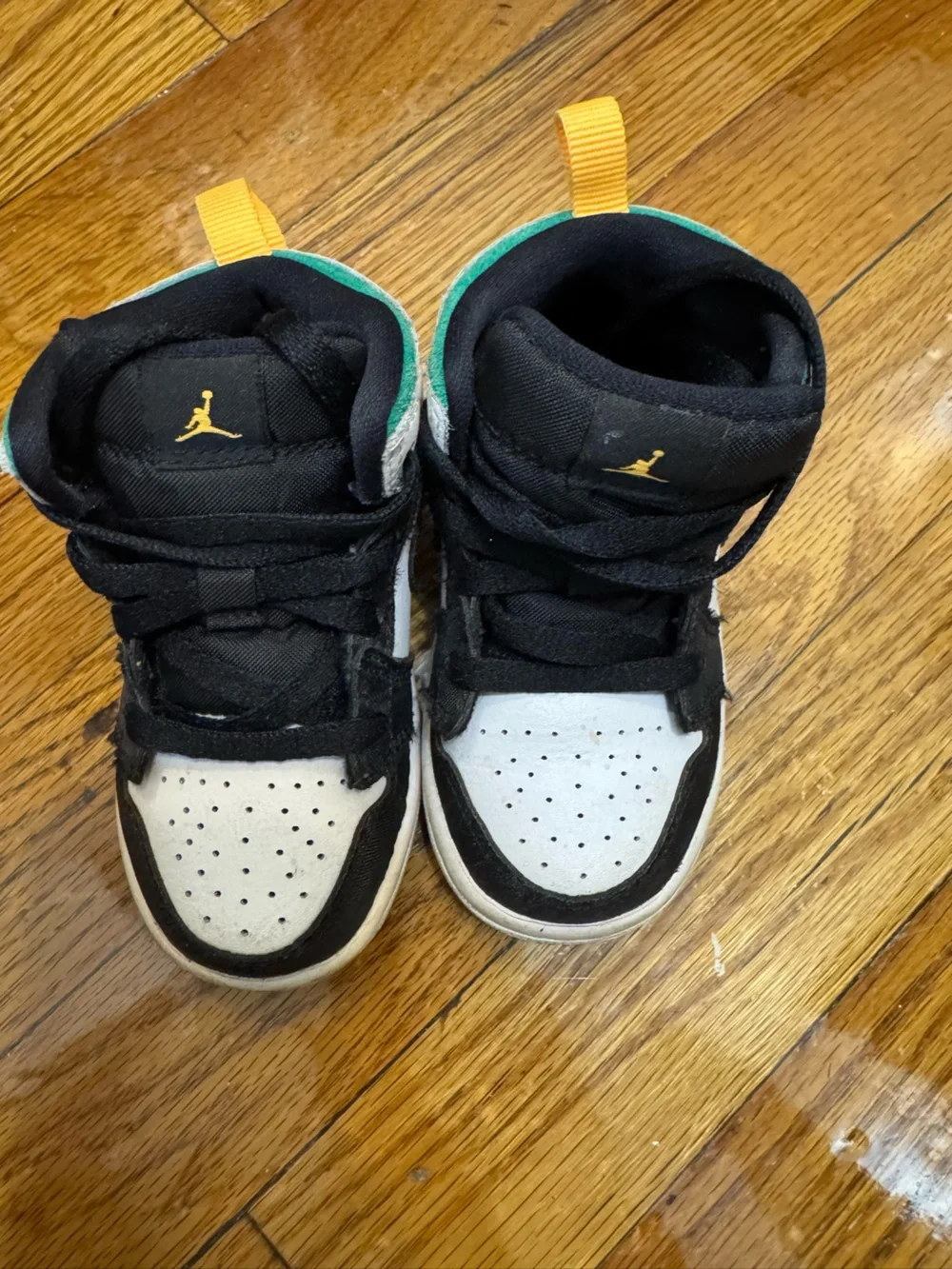 Kids Black and White High-Top Sneakers with Gold Accent